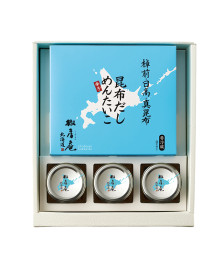 贈答用昆布だしめんたいこ・海鮮珍味3本（野付の帆立・苫小牧の北寄貝・函館生イカの北海漬け）ギフト