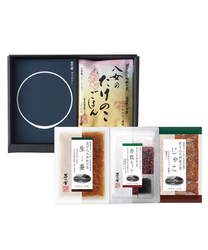 【季節限定】贈答箱入 茅乃舎だし・御飯の素4種(たけのこ・赤飯・じゃこ・生姜)セット