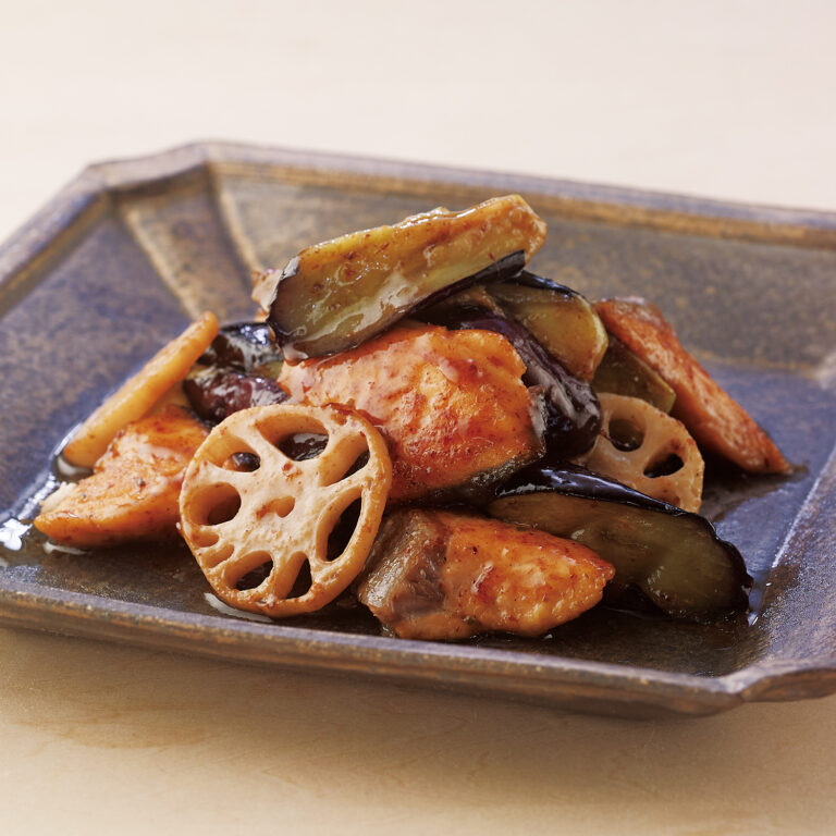 鮭と秋野菜の甘酢炒め