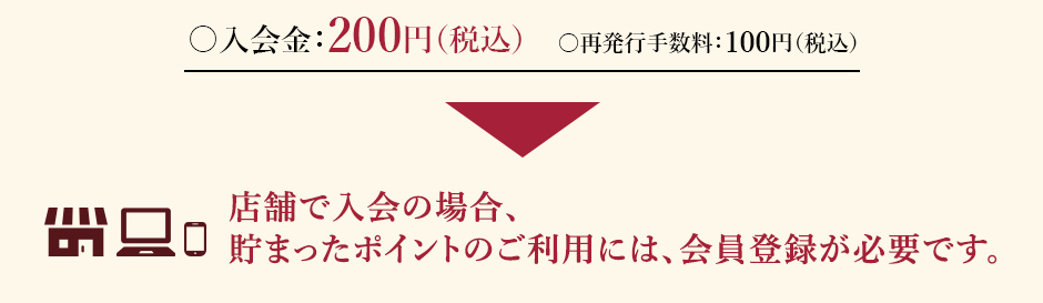 ○入会金:200円(税込) ○再発行手数料:100円(税込)